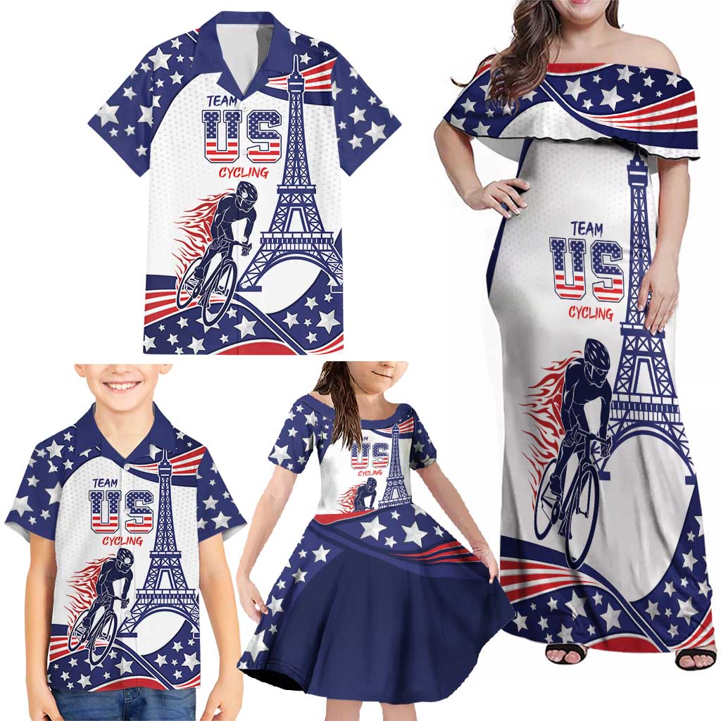 Personalized USA Cycling Family Matching Off Shoulder Maxi Dress and Hawaiian Shirt One For All Summer Sport LT9 - Wonder Print Shop