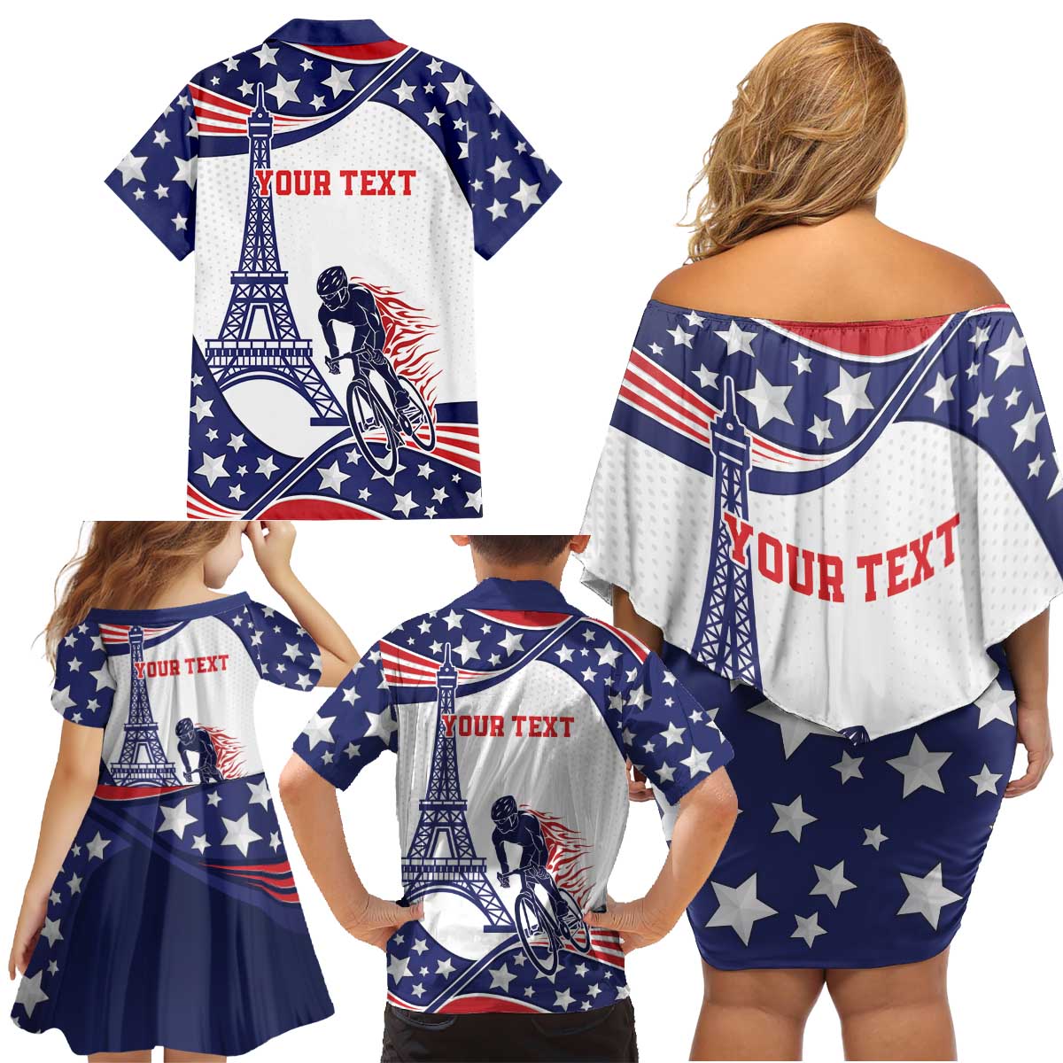 Personalized USA Cycling Family Matching Off Shoulder Short Dress and Hawaiian Shirt One For All Summer Sport LT9 - Wonder Print Shop