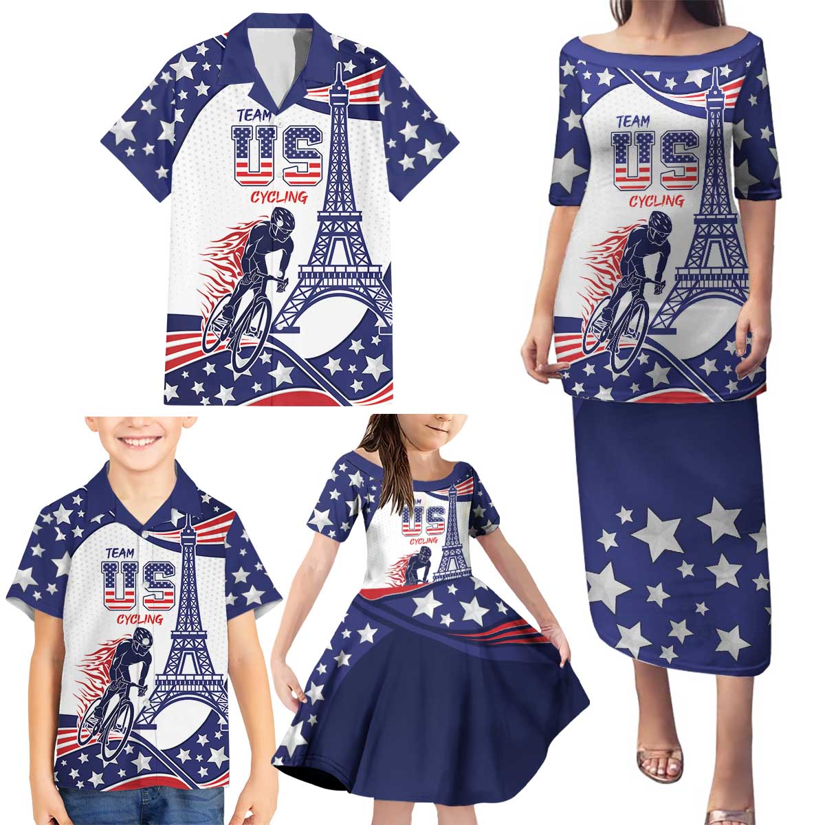 Personalized USA Cycling Family Matching Puletasi and Hawaiian Shirt One For All Summer Sport - Wonder Print Shop