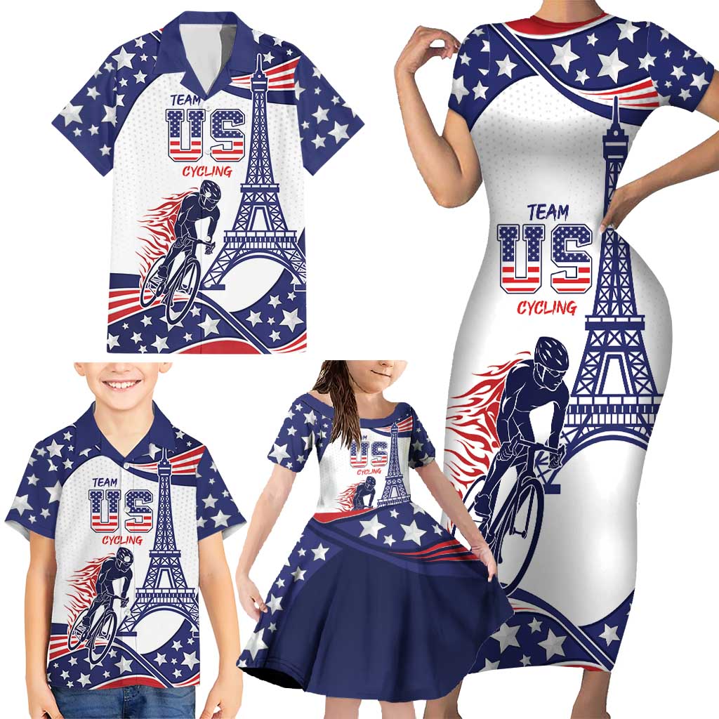 Personalized USA Cycling Family Matching Short Sleeve Bodycon Dress and Hawaiian Shirt One For All Summer Sport - Wonder Print Shop