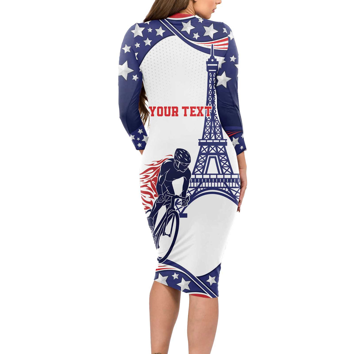 Personalized USA Cycling Long Sleeve Bodycon Dress One For All Summer Sport - Wonder Print Shop