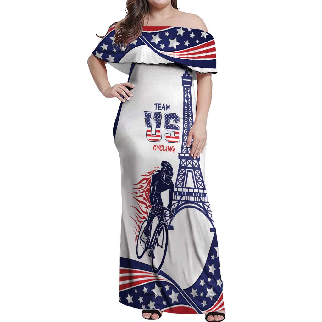 Personalized USA Cycling Off Shoulder Maxi Dress One For All Summer Sport - Wonder Print Shop