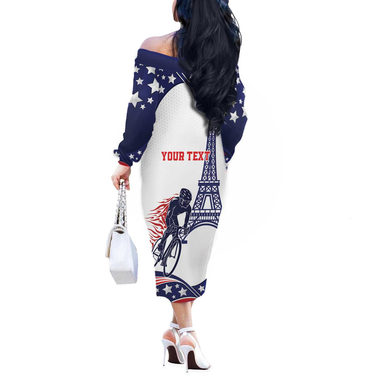 Personalized USA Cycling Off The Shoulder Long Sleeve Dress One For All Summer Sport - Wonder Print Shop