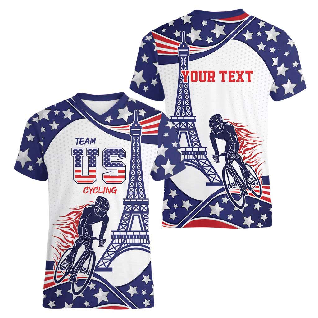 Personalized USA Cycling Women V-Neck T-Shirt One For All Summer Sport - Wonder Print Shop