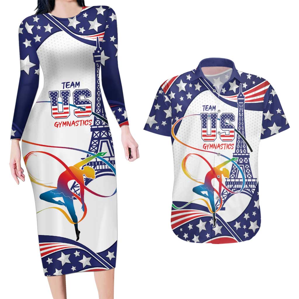 Personalized USA Gymnastics Couples Matching Long Sleeve Bodycon Dress and Hawaiian Shirt One For All Summer Sport LT9 - Wonder Print Shop