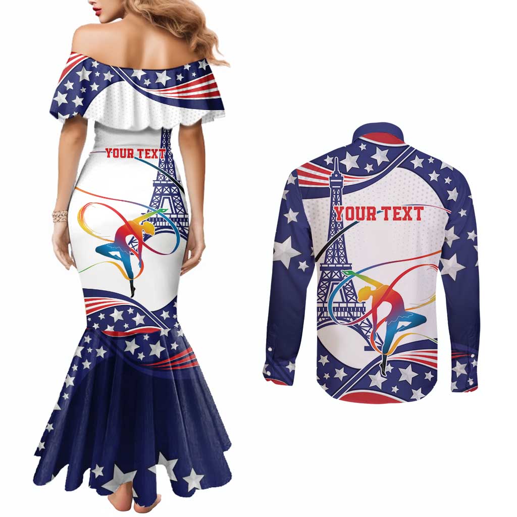 Personalized USA Gymnastics Couples Matching Mermaid Dress and Long Sleeve Button Shirt One For All Summer Sport