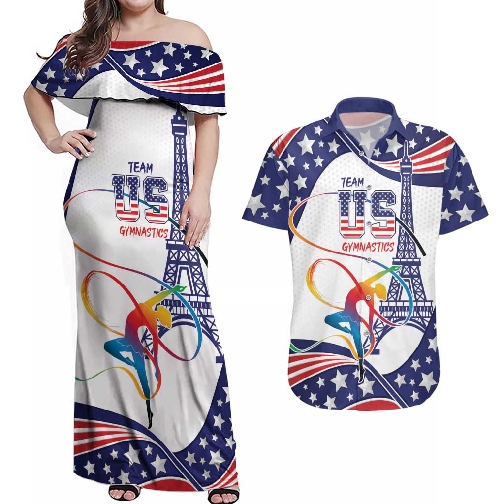 Personalized USA Gymnastics Couples Matching Off Shoulder Maxi Dress and Hawaiian Shirt One For All Summer Sport LT9 - Wonder Print Shop