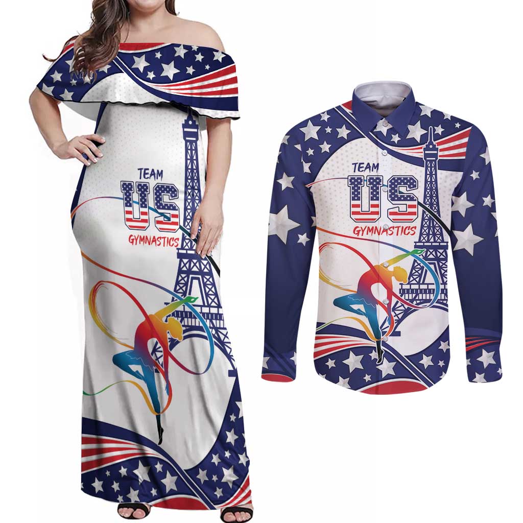 Personalized USA Gymnastics Couples Matching Off Shoulder Maxi Dress and Long Sleeve Button Shirt One For All Summer Sport LT9 - Wonder Print Shop