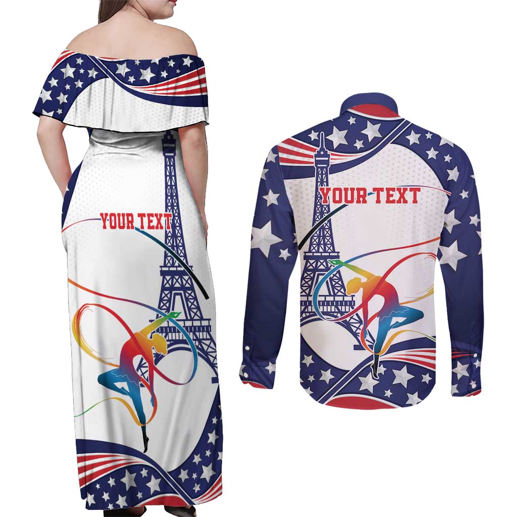Personalized USA Gymnastics Couples Matching Off Shoulder Maxi Dress and Long Sleeve Button Shirt One For All Summer Sport LT9 - Wonder Print Shop