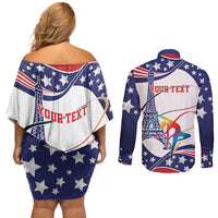 Personalized USA Gymnastics Couples Matching Off Shoulder Short Dress and Long Sleeve Button Shirt One For All Summer Sport LT9 - Wonder Print Shop