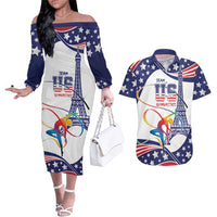 Personalized USA Gymnastics Couples Matching Off The Shoulder Long Sleeve Dress and Hawaiian Shirt One For All Summer Sport LT9 - Wonder Print Shop