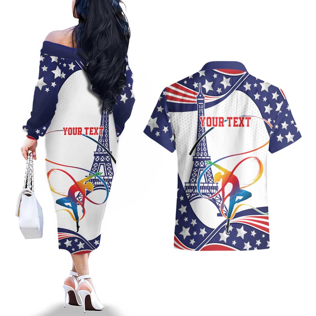 Personalized USA Gymnastics Couples Matching Off The Shoulder Long Sleeve Dress and Hawaiian Shirt One For All Summer Sport LT9 - Wonder Print Shop