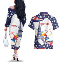 Personalized USA Gymnastics Couples Matching Off The Shoulder Long Sleeve Dress and Hawaiian Shirt One For All Summer Sport LT9 - Wonder Print Shop