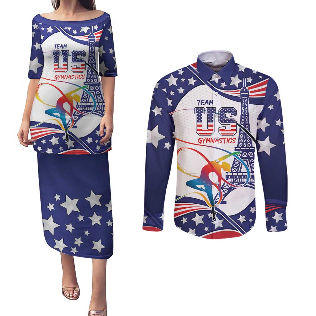 Personalized USA Gymnastics Couples Matching Puletasi and Long Sleeve Button Shirt One For All Summer Sport LT9 - Wonder Print Shop
