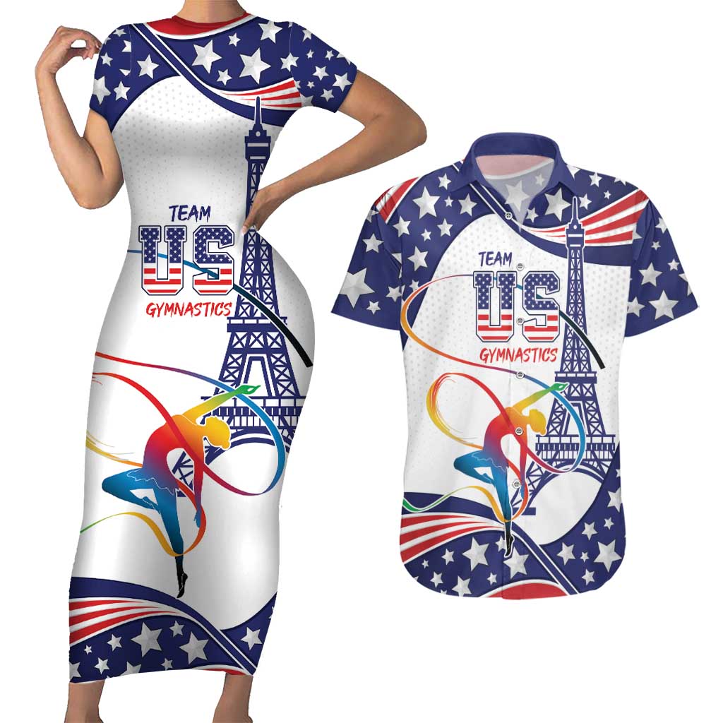 Personalized USA Gymnastics Couples Matching Short Sleeve Bodycon Dress and Hawaiian Shirt One For All Summer Sport LT9 - Wonder Print Shop