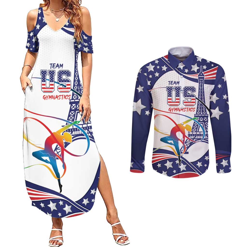 Personalized USA Gymnastics Couples Matching Summer Maxi Dress and Long Sleeve Button Shirt One For All Summer Sport LT9 - Wonder Print Shop