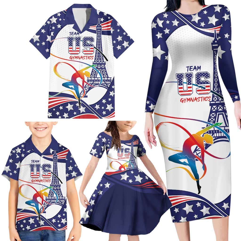 Personalized USA Gymnastics Family Matching Long Sleeve Bodycon Dress and Hawaiian Shirt One For All Summer Sport LT9 - Wonder Print Shop