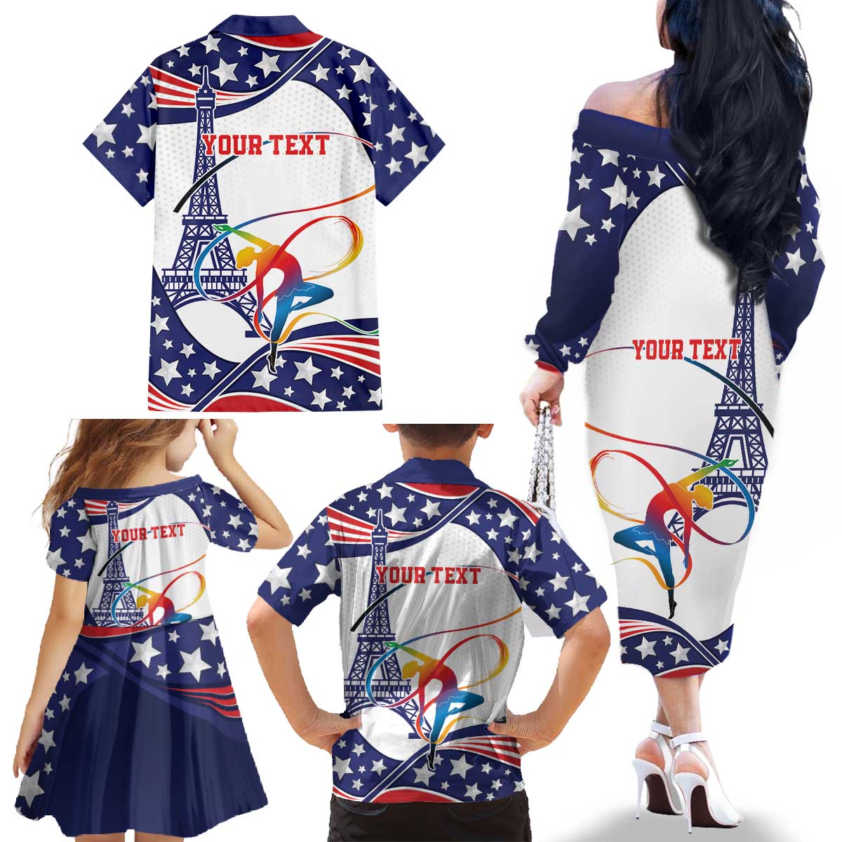 Personalized USA Gymnastics Family Matching Off The Shoulder Long Sleeve Dress and Hawaiian Shirt One For All Summer Sport - Wonder Print Shop