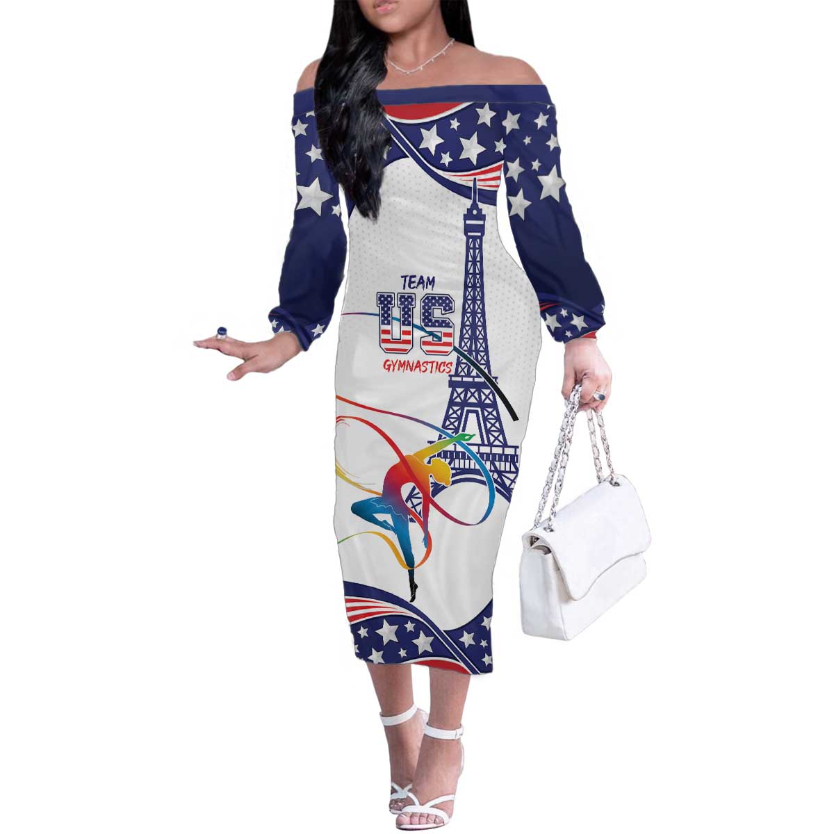 Personalized USA Gymnastics Family Matching Off The Shoulder Long Sleeve Dress and Hawaiian Shirt One For All Summer Sport - Wonder Print Shop
