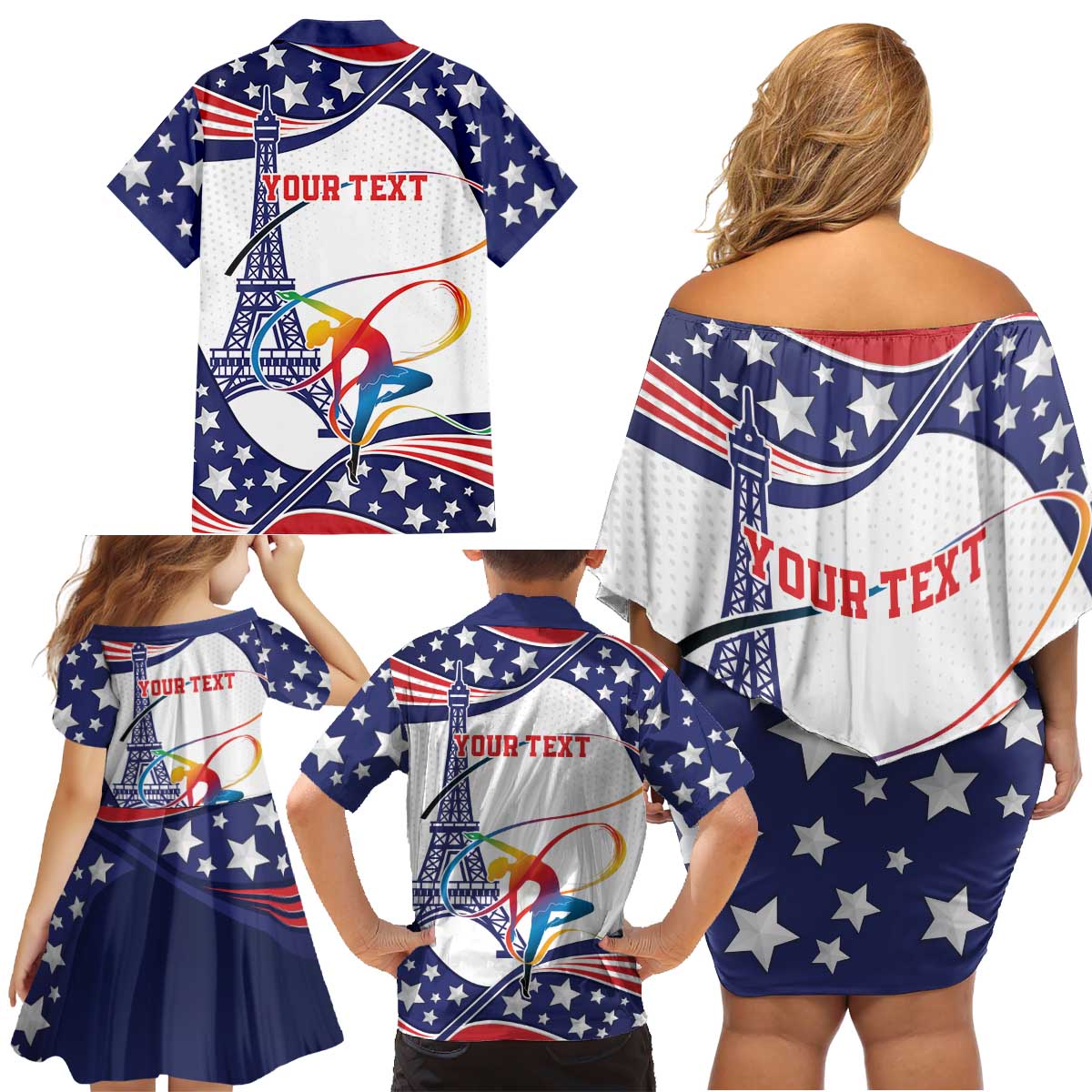 Personalized USA Gymnastics Family Matching Off Shoulder Short Dress and Hawaiian Shirt One For All Summer Sport LT9 - Wonder Print Shop