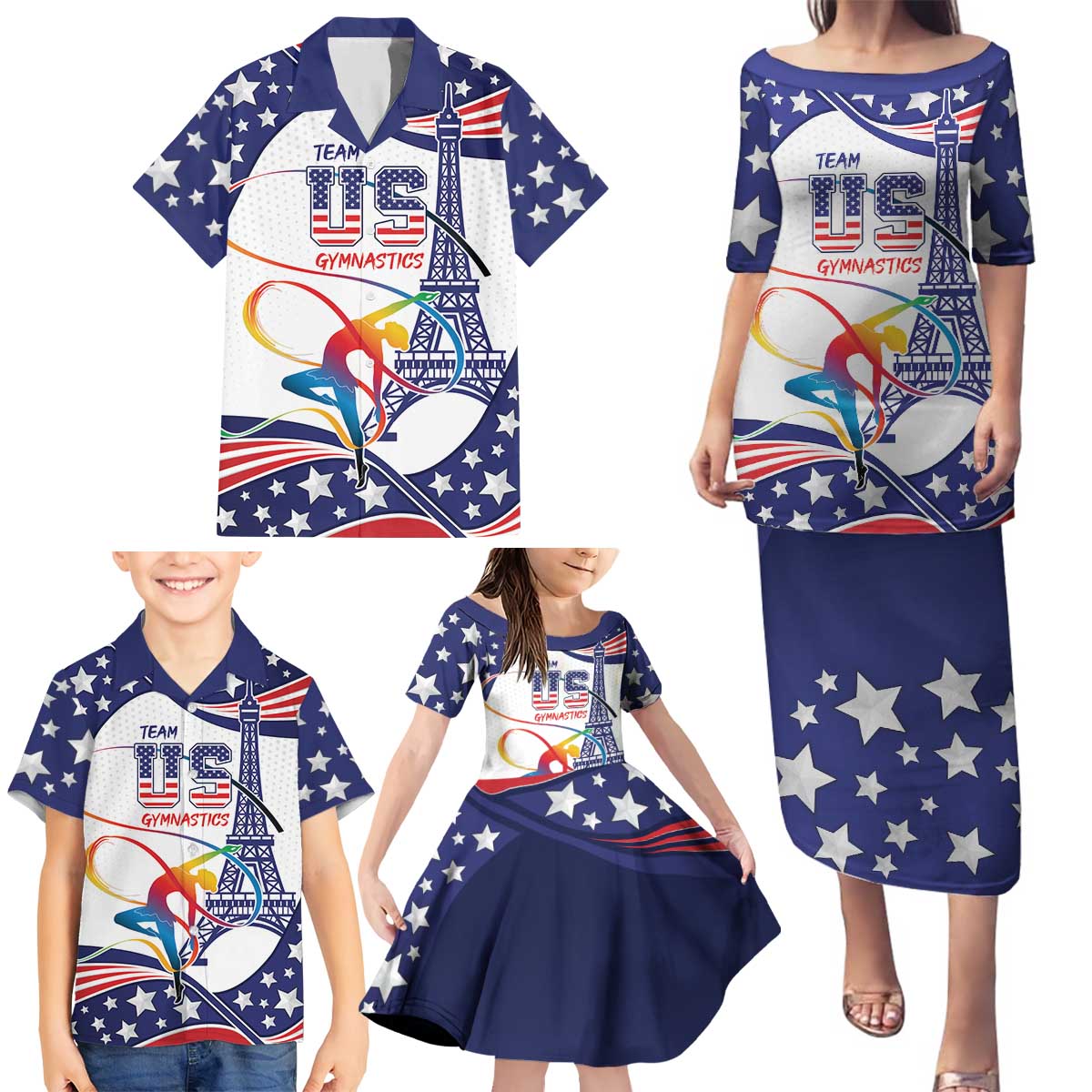 Personalized USA Gymnastics Family Matching Puletasi and Hawaiian Shirt One For All Summer Sport - Wonder Print Shop