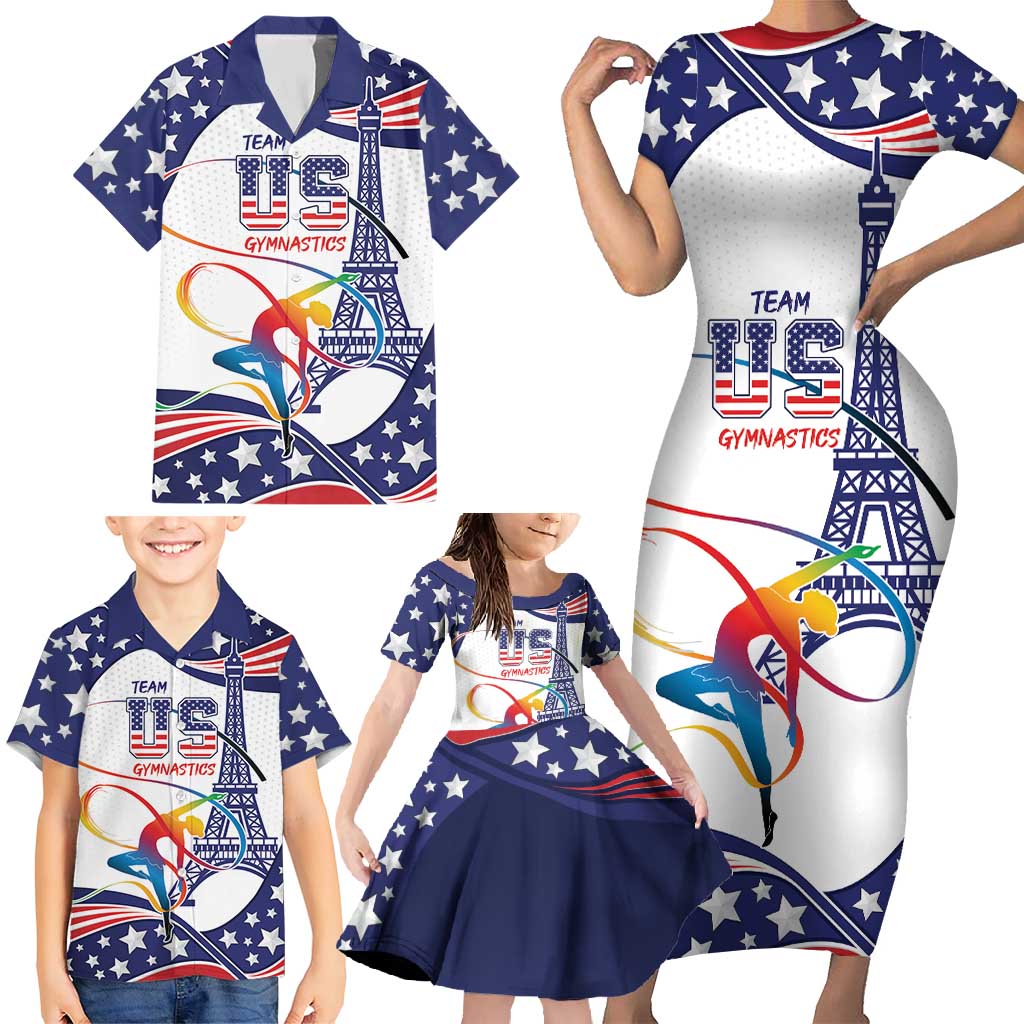 Personalized USA Gymnastics Family Matching Short Sleeve Bodycon Dress and Hawaiian Shirt One For All Summer Sport - Wonder Print Shop