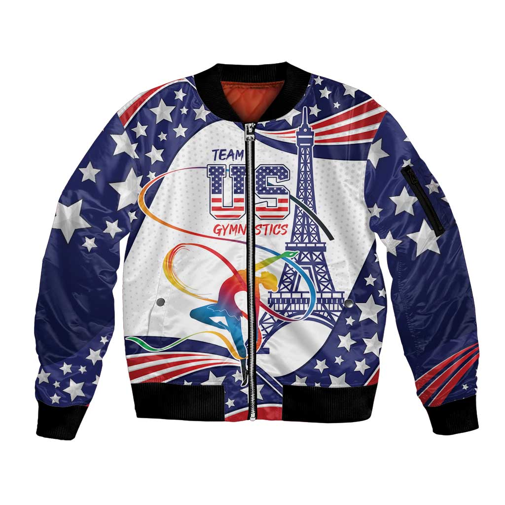 Personalized USA Gymnastics Sleeve Zip Bomber Jacket One For All Summer Sport - Wonder Print Shop