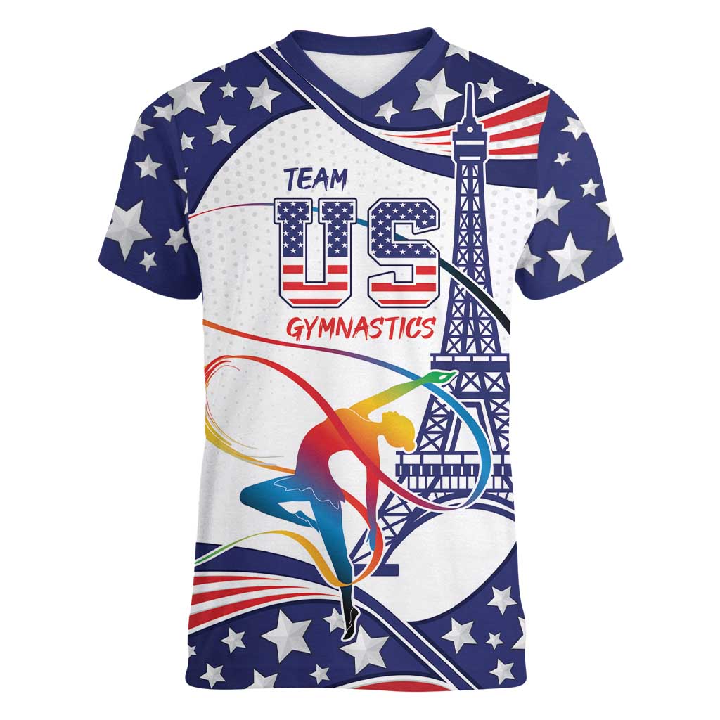 Personalized USA Gymnastics Women V-Neck T-Shirt One For All Summer Sport - Wonder Print Shop