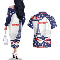 Personalized USA Swimming Couples Matching Off The Shoulder Long Sleeve Dress and Hawaiian Shirt One For All Summer Sport LT9 - Wonder Print Shop