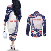 Personalized USA Swimming Couples Matching Off The Shoulder Long Sleeve Dress and Long Sleeve Button Shirt One For All Summer Sport