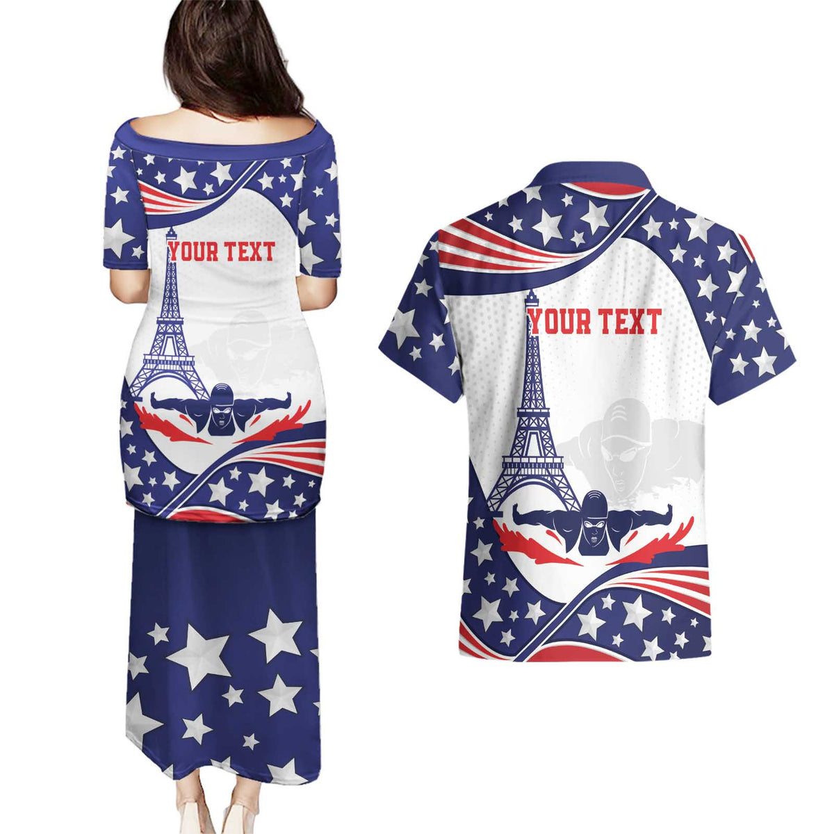 Personalized USA Swimming Couples Matching Puletasi and Hawaiian Shirt One For All Summer Sport LT9 - Wonder Print Shop