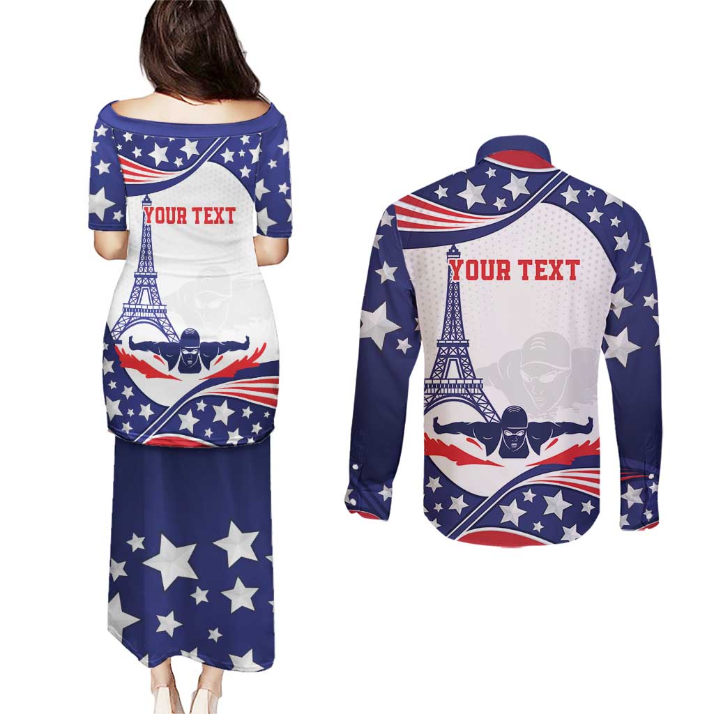 Personalized USA Swimming Couples Matching Puletasi and Long Sleeve Button Shirt One For All Summer Sport LT9 - Wonder Print Shop