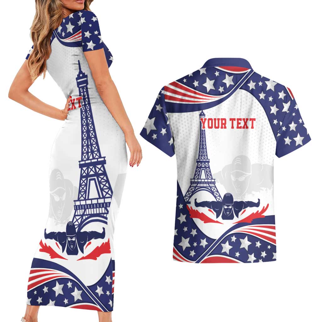 Personalized USA Swimming Couples Matching Short Sleeve Bodycon Dress and Hawaiian Shirt One For All Summer Sport LT9 - Wonder Print Shop