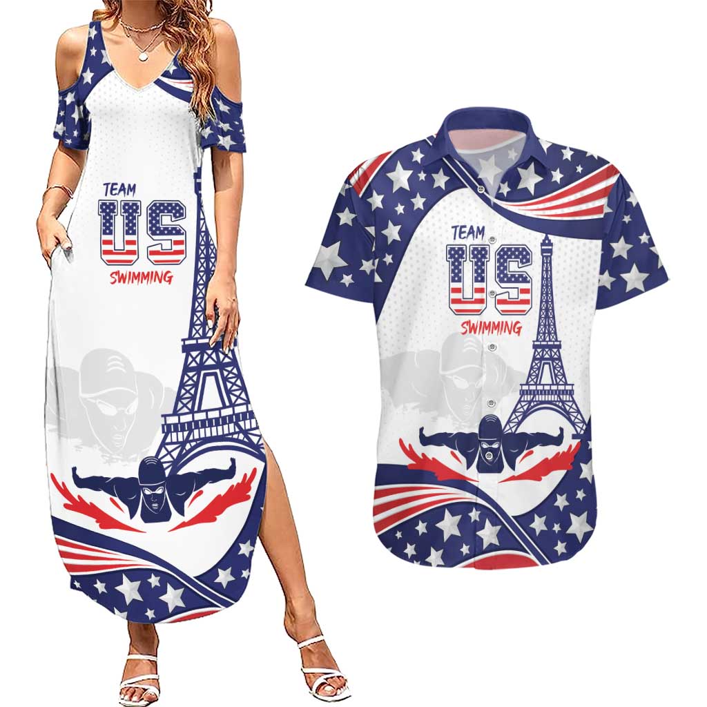 Personalized USA Swimming Couples Matching Summer Maxi Dress and Hawaiian Shirt One For All Summer Sport LT9 - Wonder Print Shop