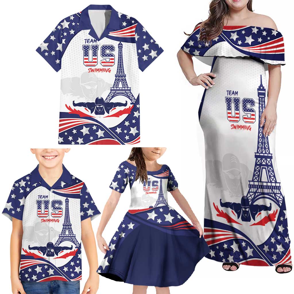 Personalized USA Swimming Family Matching Off Shoulder Maxi Dress and Hawaiian Shirt One For All Summer Sport LT9 - Wonder Print Shop