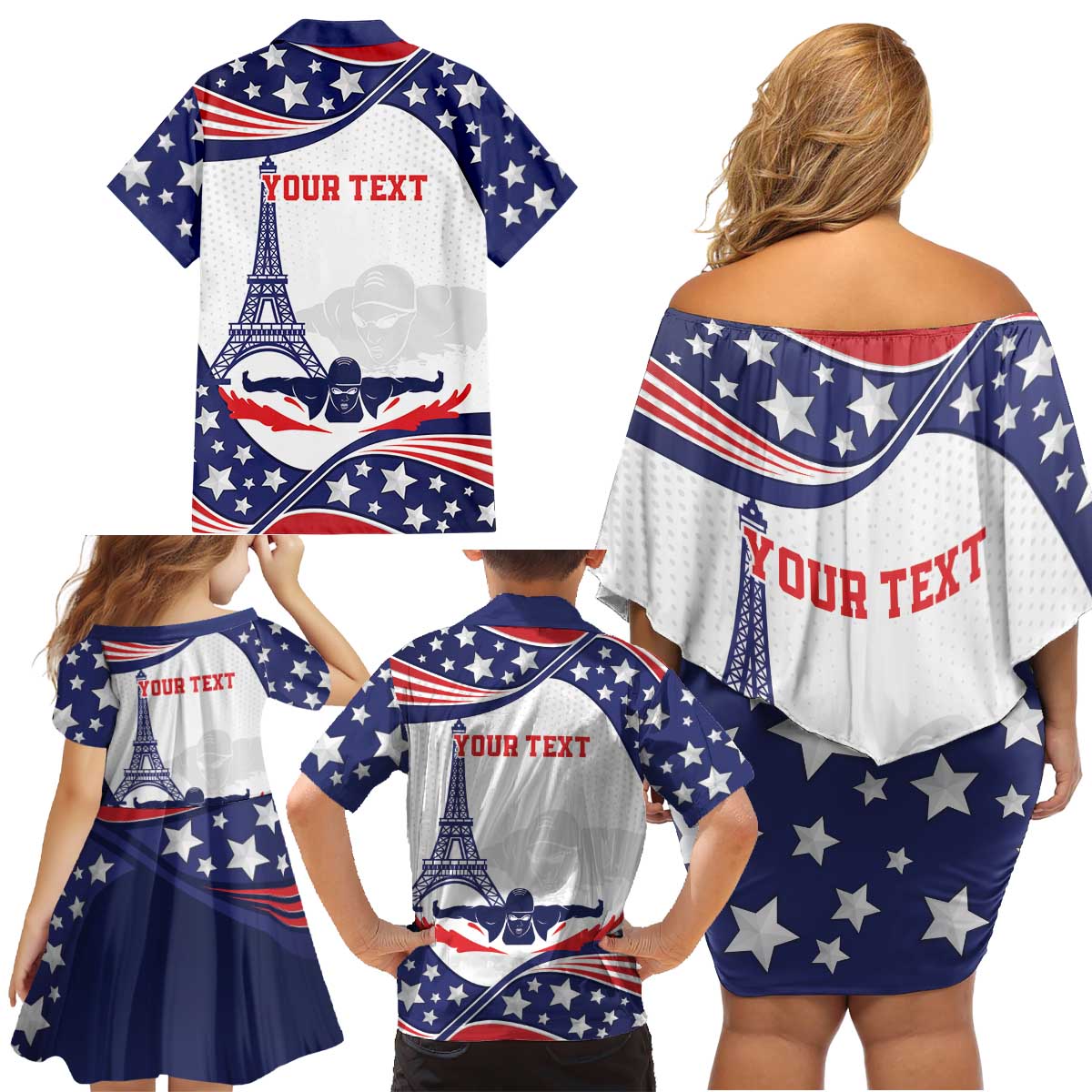 Personalized USA Swimming Family Matching Off Shoulder Short Dress and Hawaiian Shirt One For All Summer Sport LT9 - Wonder Print Shop