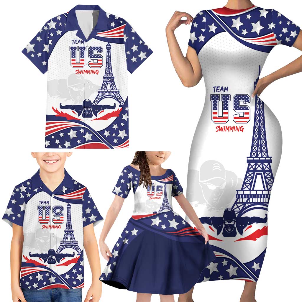 Personalized USA Swimming Family Matching Short Sleeve Bodycon Dress and Hawaiian Shirt One For All Summer Sport - Wonder Print Shop