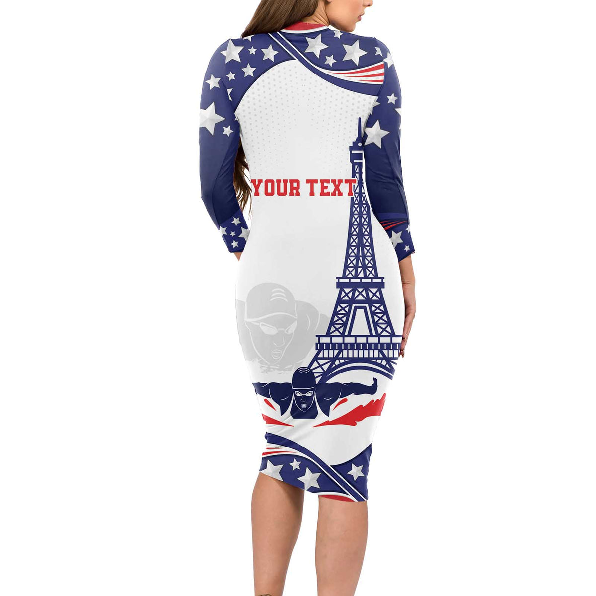 Personalized USA Swimming Long Sleeve Bodycon Dress One For All Summer Sport - Wonder Print Shop