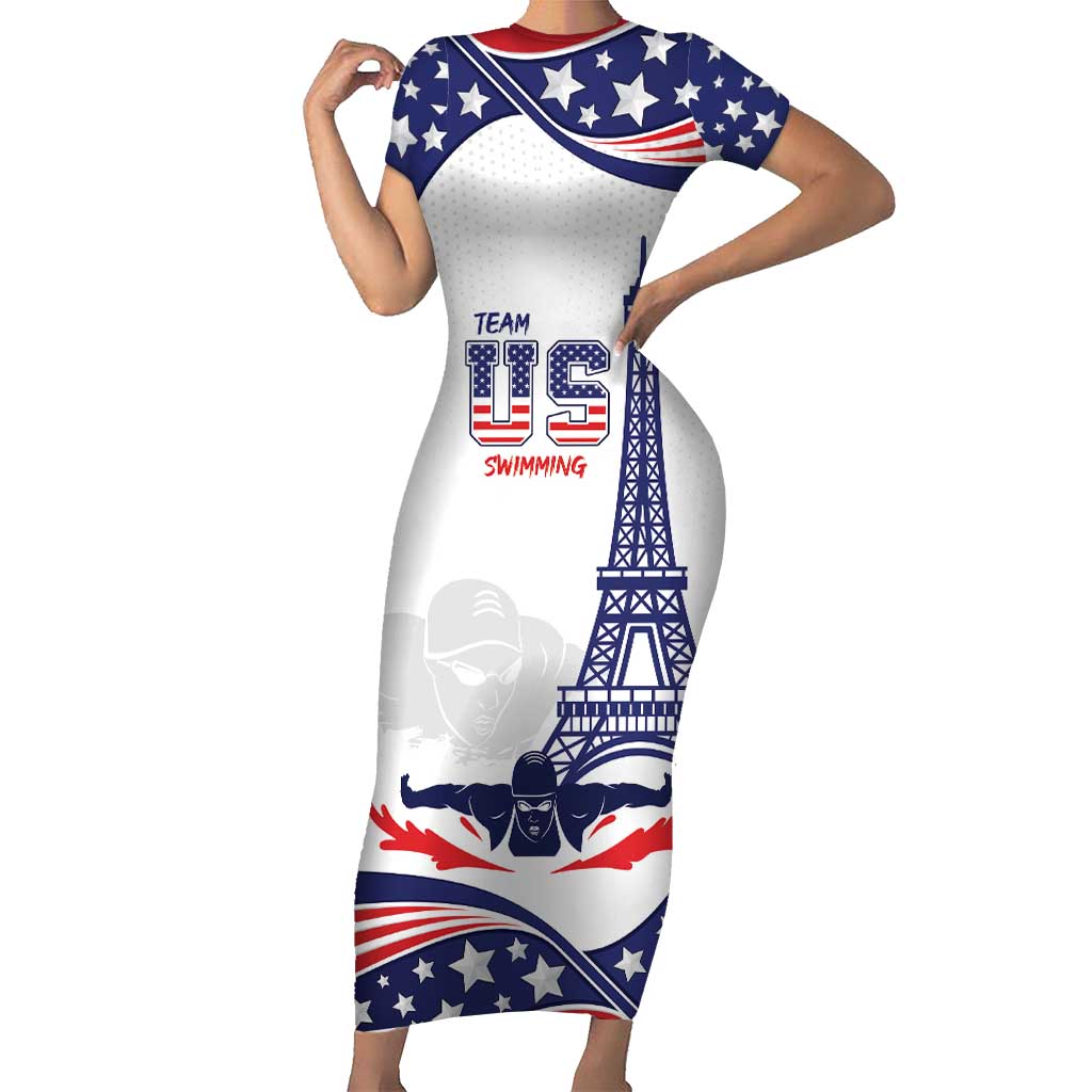 Personalized USA Swimming Short Sleeve Bodycon Dress One For All Summer Sport - Wonder Print Shop