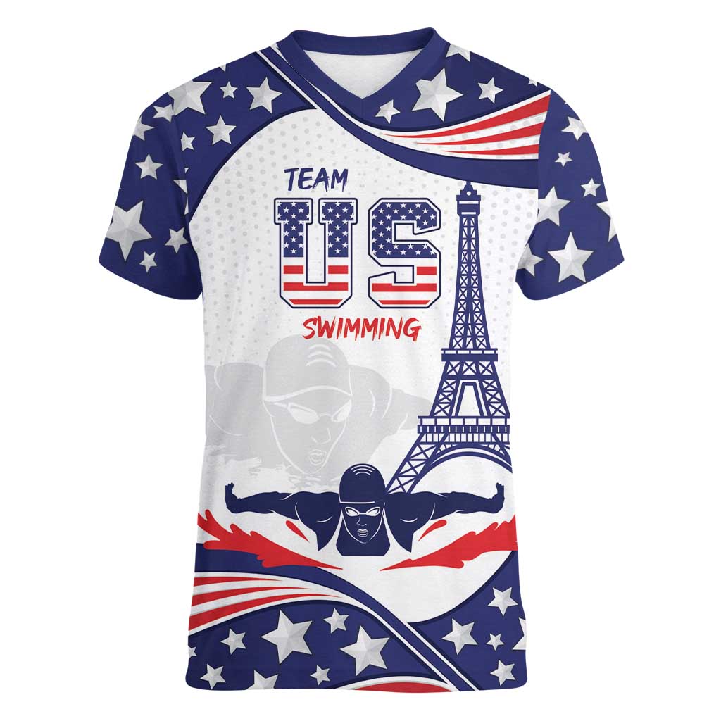 Personalized USA Swimming Women V-Neck T-Shirt One For All Summer Sport - Wonder Print Shop