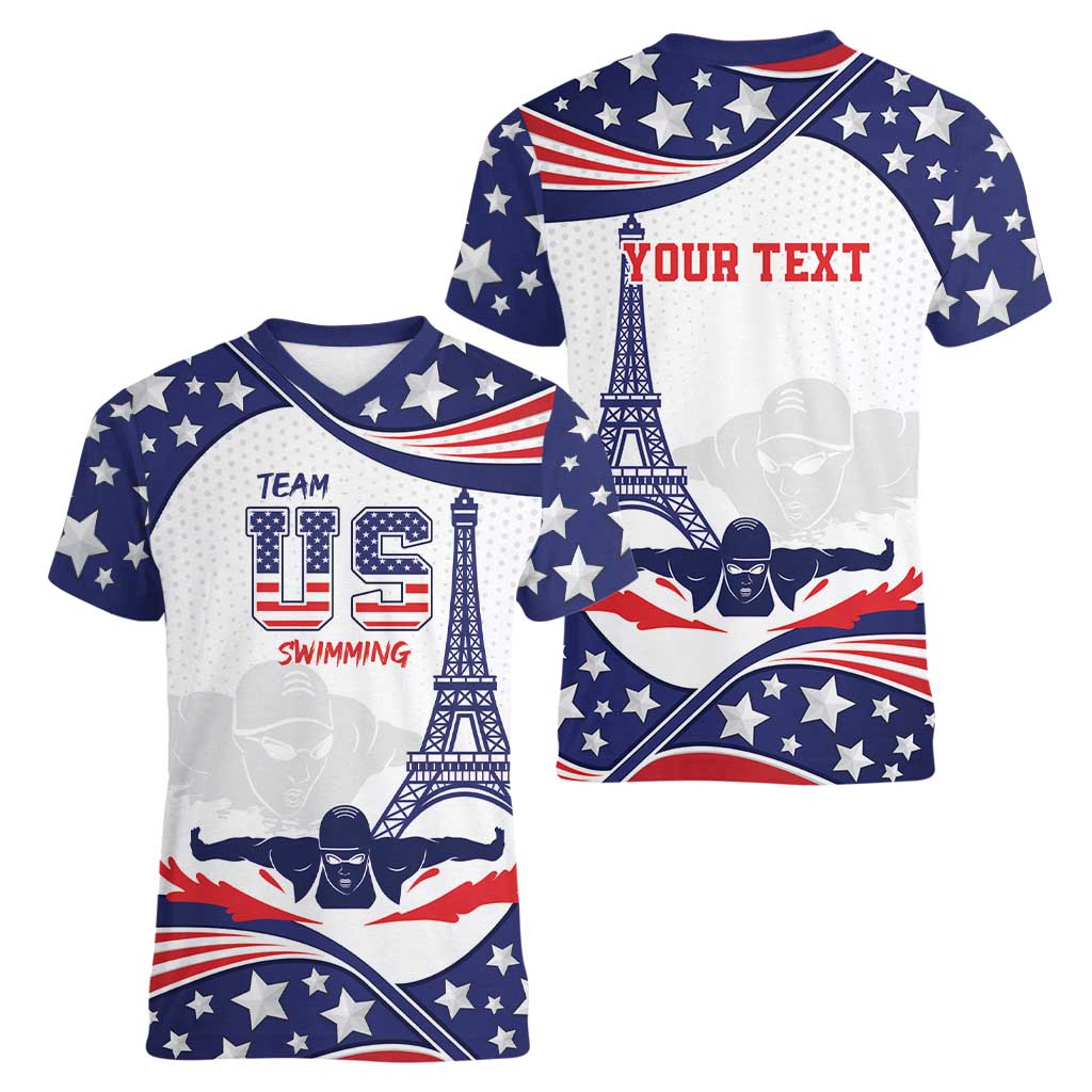 Personalized USA Swimming Women V-Neck T-Shirt One For All Summer Sport - Wonder Print Shop