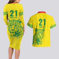 Custom Guyana Golden Jaguars Couples Matching Long Sleeve Bodycon Dress and Hawaiian Shirt Heritage Flame Edition - Wonder Print Shop