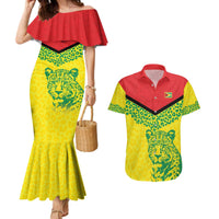 Custom Guyana Golden Jaguars Couples Matching Mermaid Dress and Hawaiian Shirt Heritage Flame Edition - Wonder Print Shop
