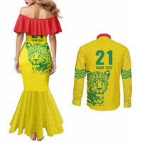 Custom Guyana Golden Jaguars Couples Matching Mermaid Dress and Long Sleeve Button Shirt Heritage Flame Edition - Wonder Print Shop