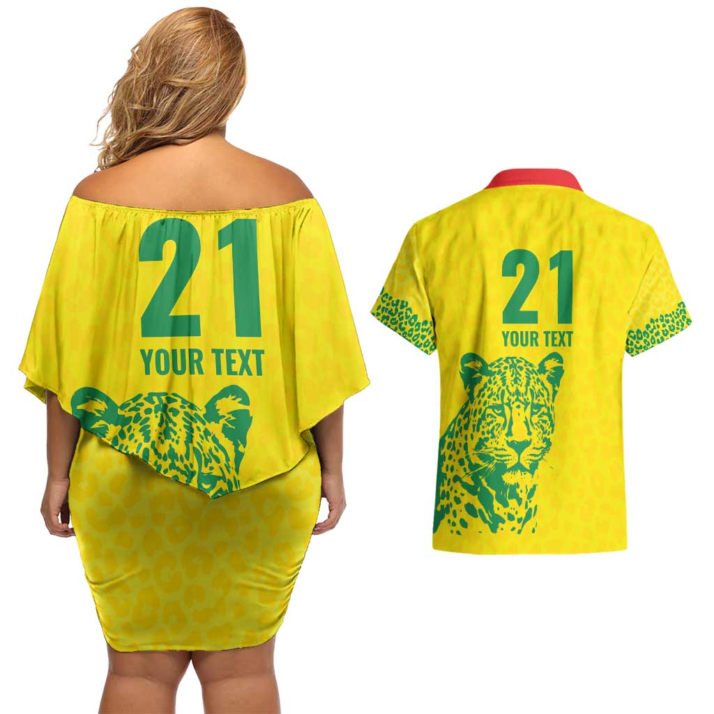 Custom Guyana Golden Jaguars Couples Matching Off Shoulder Short Dress and Hawaiian Shirt Heritage Flame Edition - Wonder Print Shop
