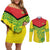 Custom Guyana Golden Jaguars Couples Matching Off Shoulder Short Dress and Long Sleeve Button Shirt Heritage Flame Edition - Wonder Print Shop