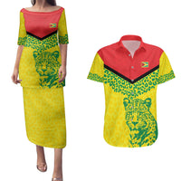 Custom Guyana Golden Jaguars Couples Matching Puletasi and Hawaiian Shirt Heritage Flame Edition - Wonder Print Shop