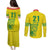 Custom Guyana Golden Jaguars Couples Matching Puletasi and Long Sleeve Button Shirt Heritage Flame Edition - Wonder Print Shop