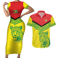 Custom Guyana Golden Jaguars Couples Matching Short Sleeve Bodycon Dress and Hawaiian Shirt Heritage Flame Edition - Wonder Print Shop