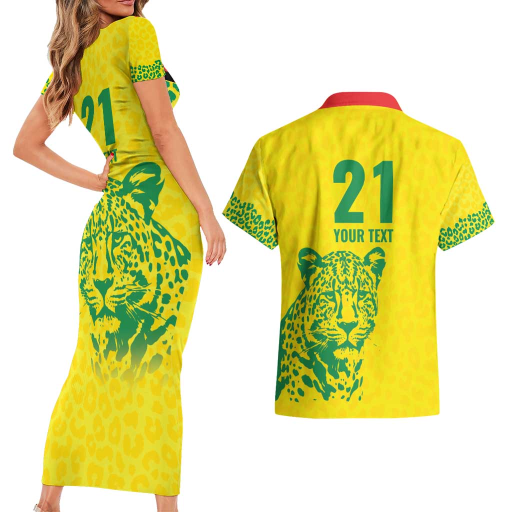 Custom Guyana Golden Jaguars Couples Matching Short Sleeve Bodycon Dress and Hawaiian Shirt Heritage Flame Edition - Wonder Print Shop